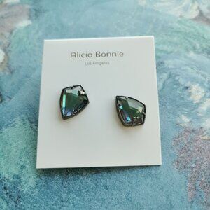 Alicia Bonnie Miley Gunmetal Black Light Gray Dichroic Glass Drop Earrings